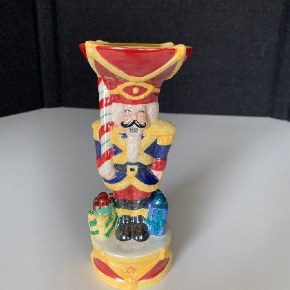 CHRISTOPHER RADKO CHRISTMAS CANDLE HOLDER, NUTCRACKER DANDY, 7.5”  Painted ceram